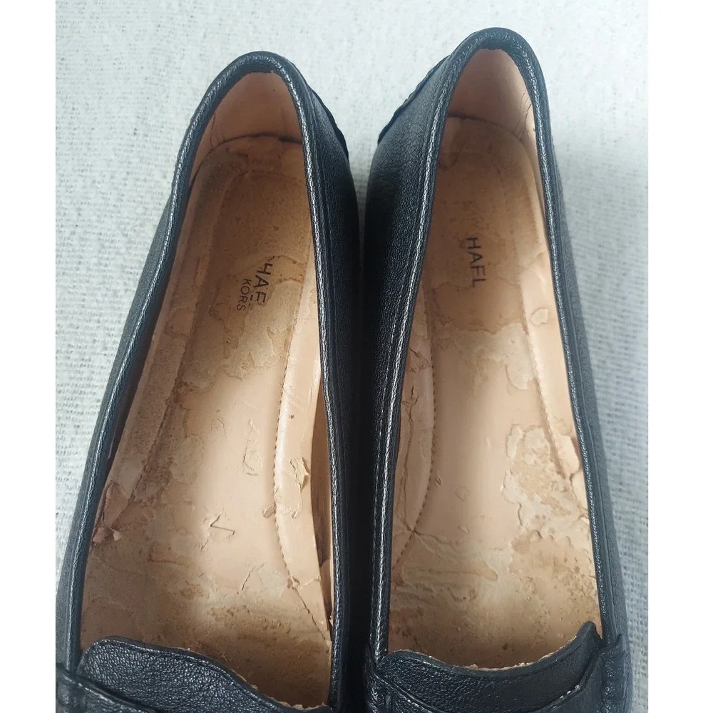 Michael Kors Loafers Womens 8.5M Black Hamilton Padlock Pebbled Leather Flats